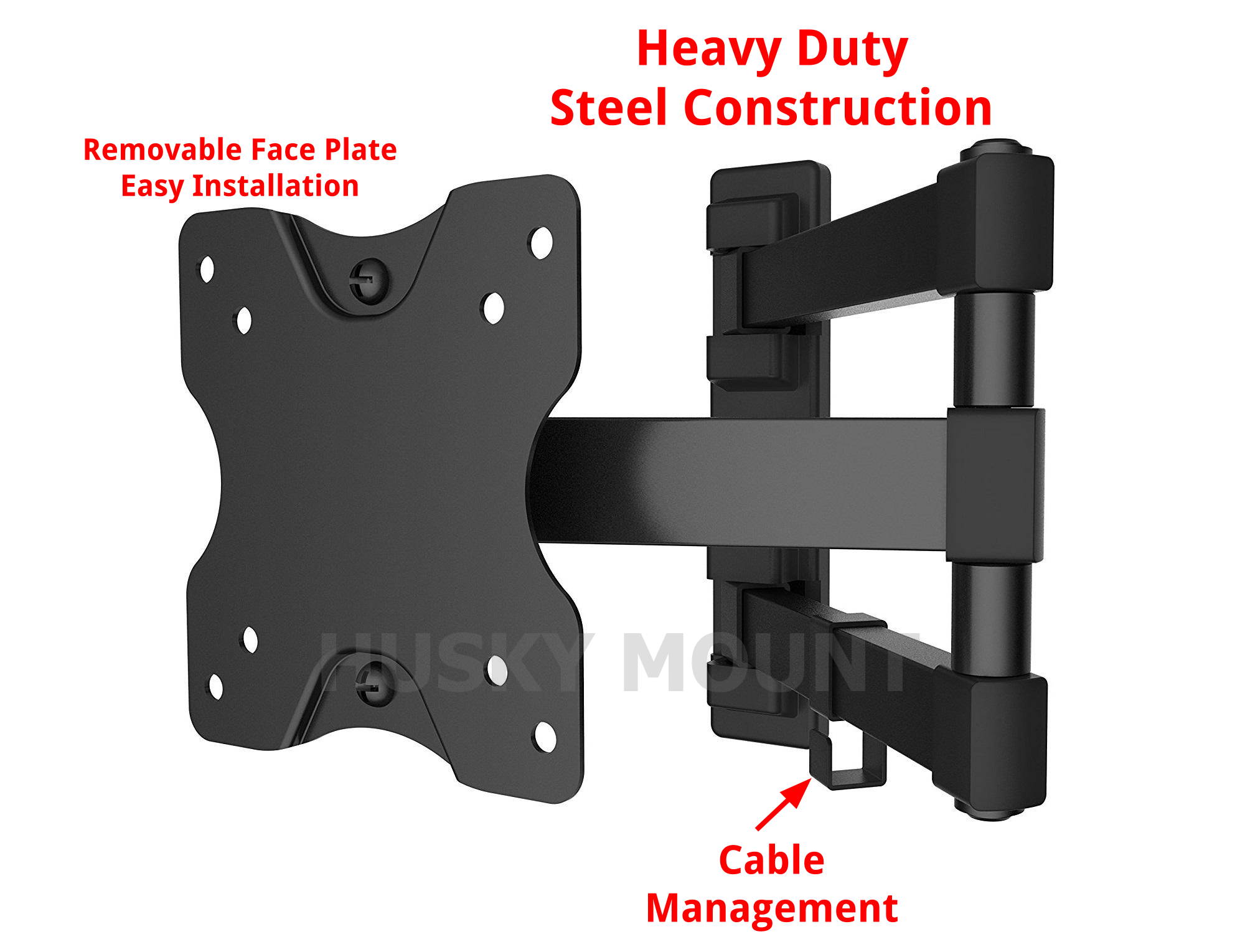 HUSKY MOUNT Full Motion Tilt Swivel HDTV Wall Mount 10 16 22 24 27" LED LCD Flat Screen 100x100mm VESA/44 lbs Capacity