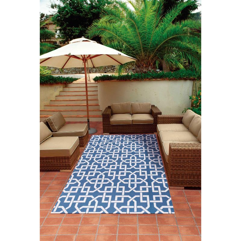 5'3"x7'5" Rectangle Indoor and Outdoor Loomed Geometric Area Rug Blue - Nourison