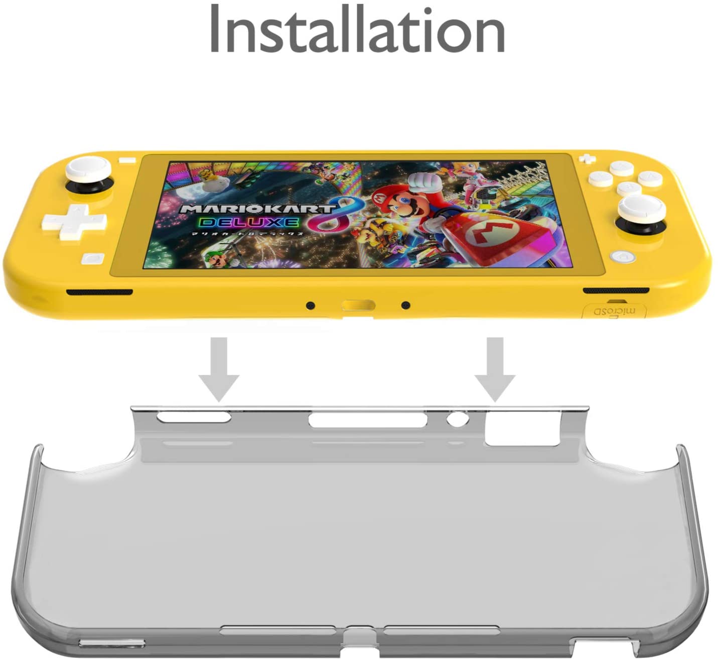 Case for Nintendo Switch Lite, HEYSTOP PC Clear Protective Case Cover for Nintendo Switch Lite with Switch Lite Tempered Glass Screen Protector and Thumb Stick Caps(Black)