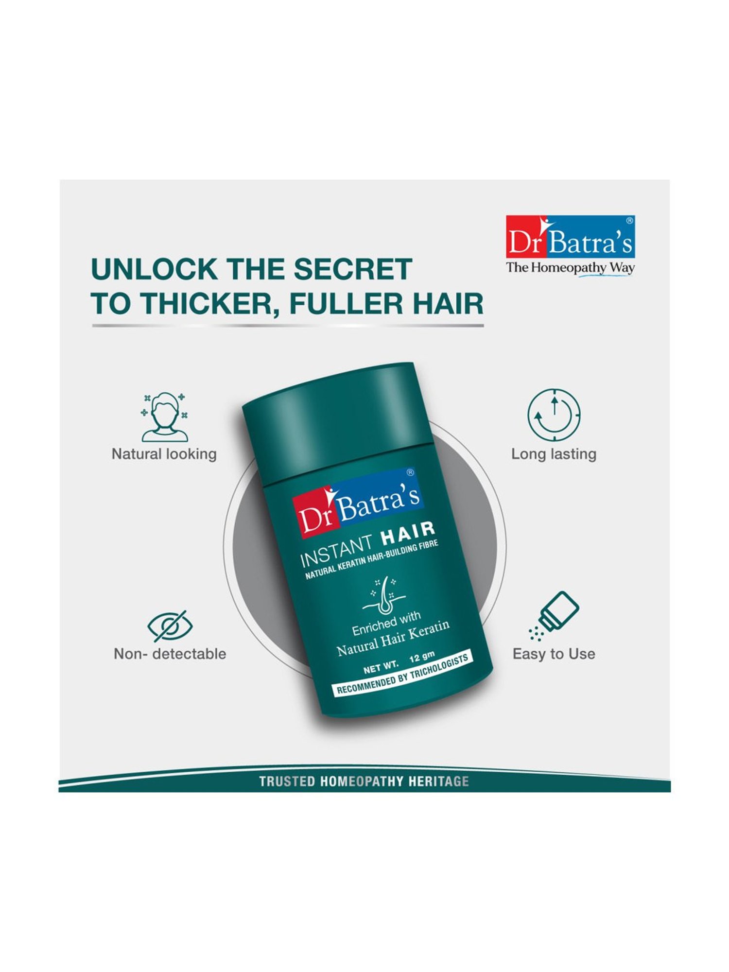 Dr. Batra's Instant Hair Natural Keratin Hair Building Fibre Dark Brown - 12 gm