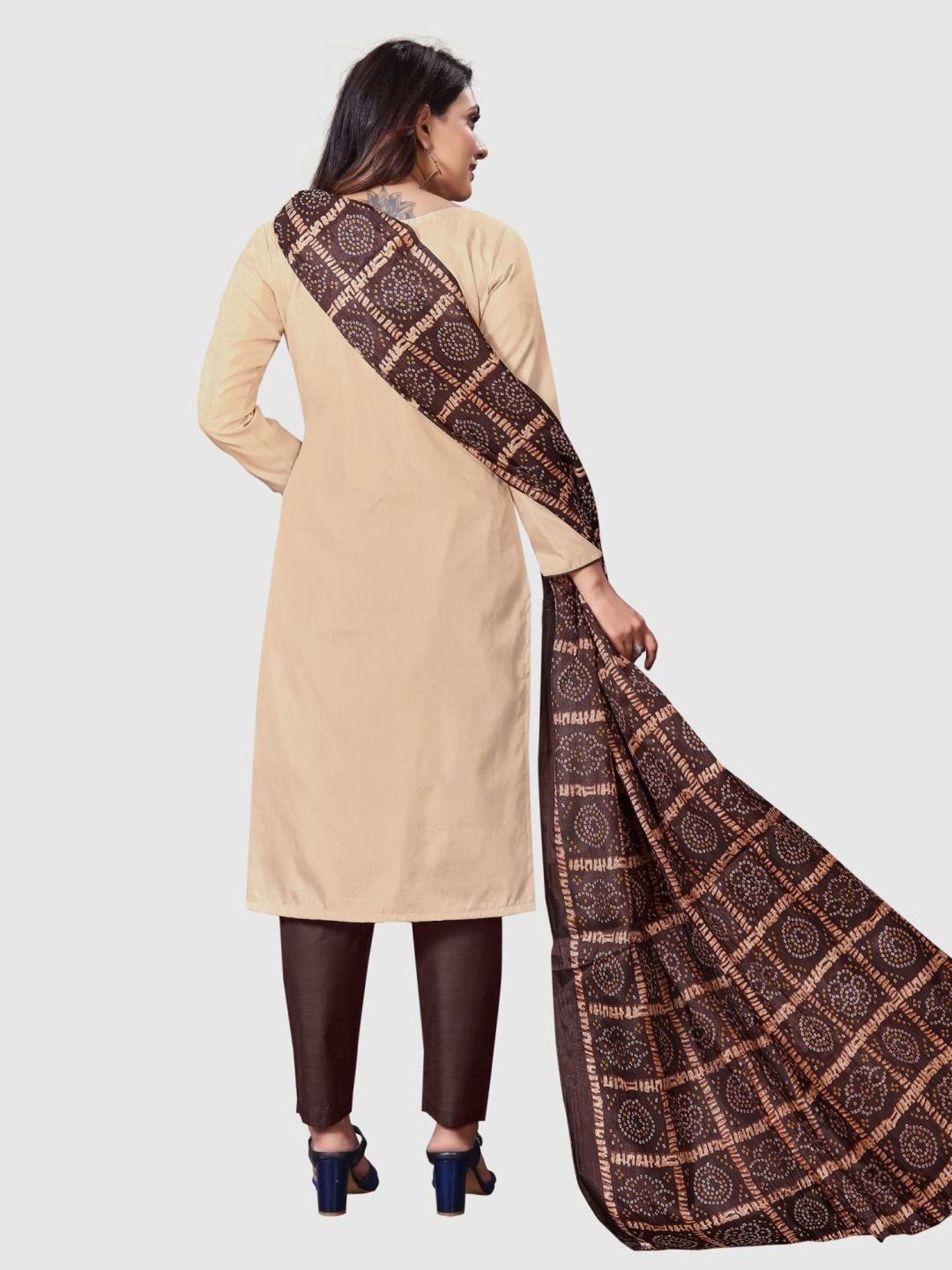 APNISHA Beige Embroidered Unstitched Dress Material