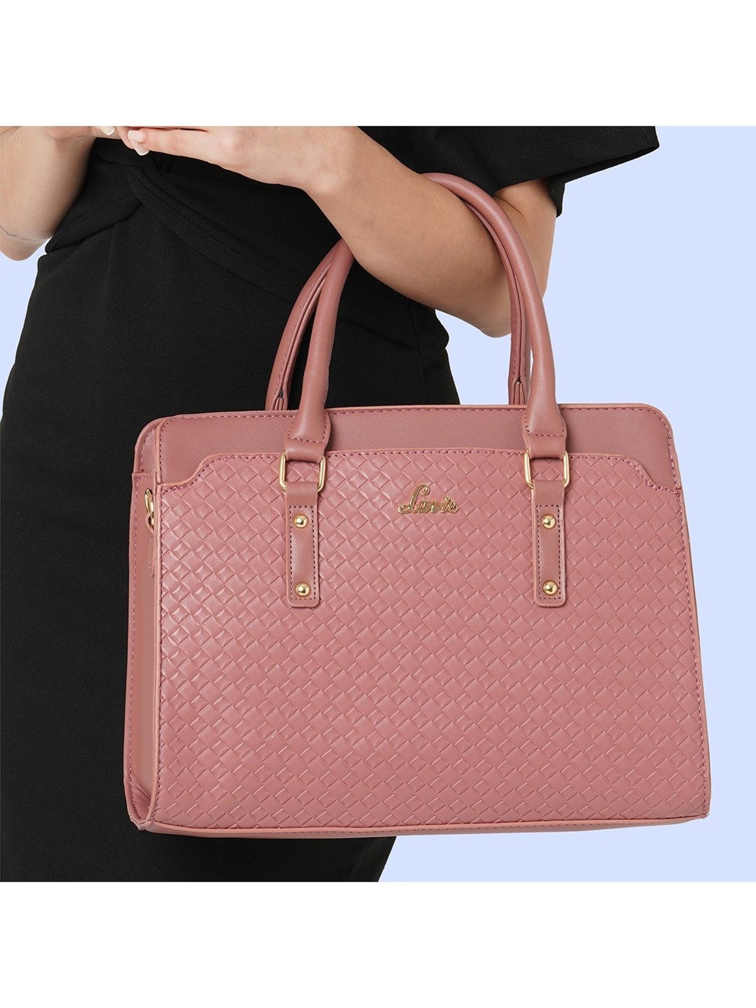 Lavie Dark Pink Synthetic Textured Handbag
