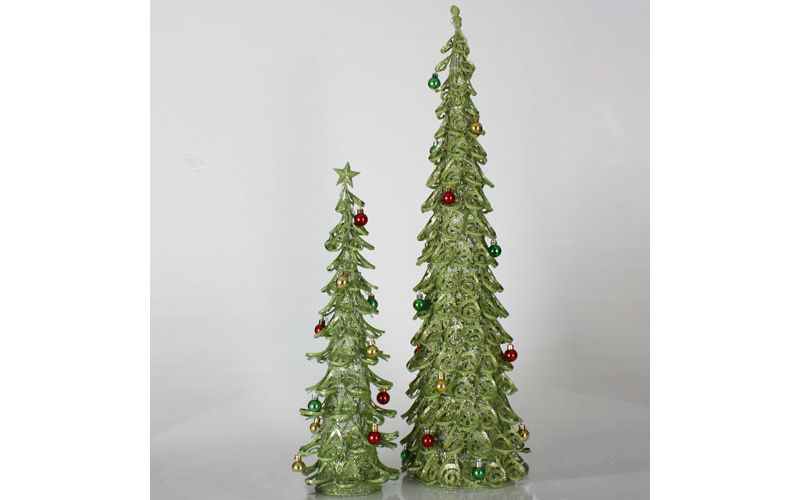 Sterling Set of 2 Lime Green Glitter Mesh Artificial Christmas Tree Tabletop Decors 3'