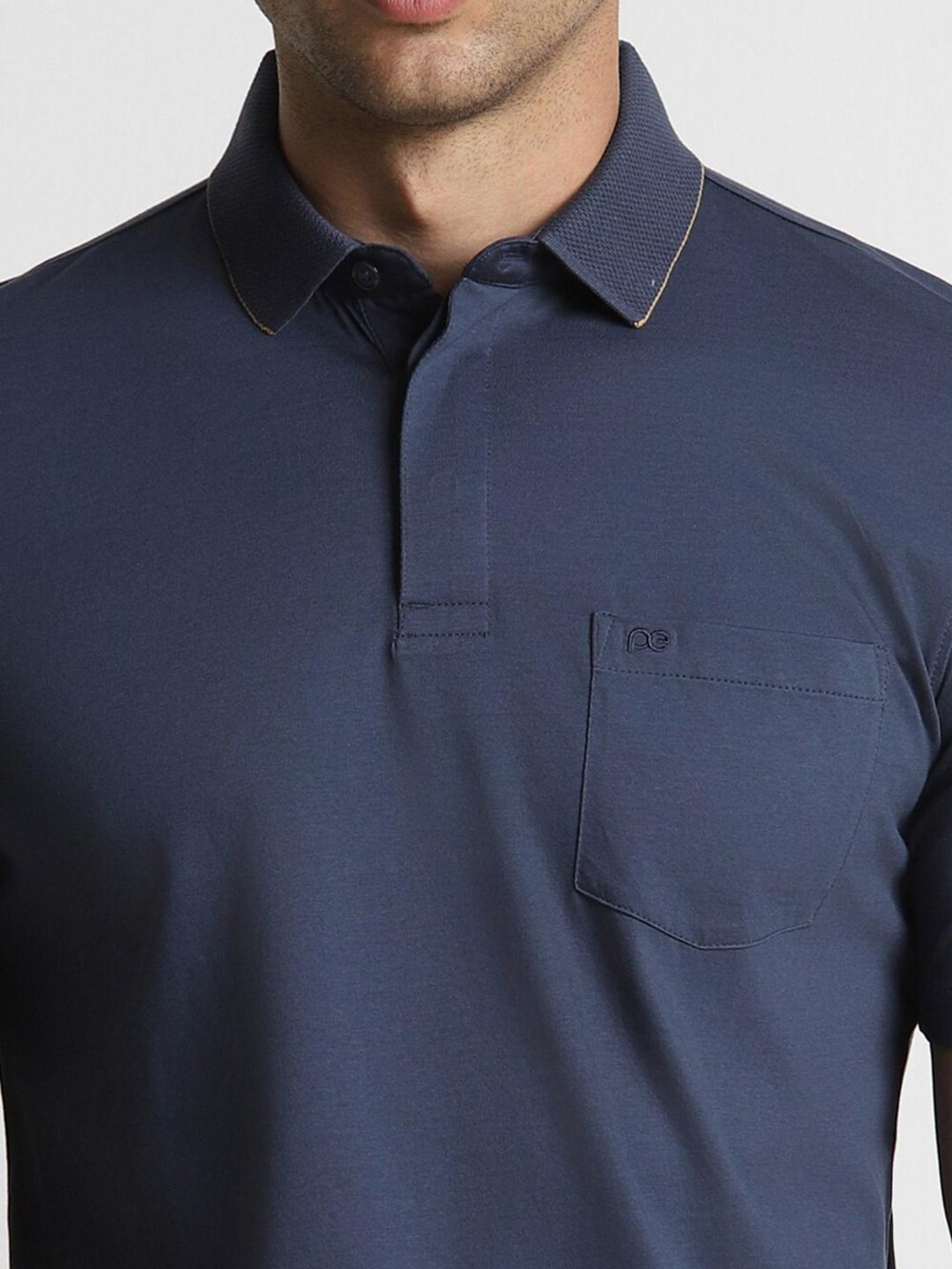 Peter England Navy Cotton Regular Fit Polo T-Shirt