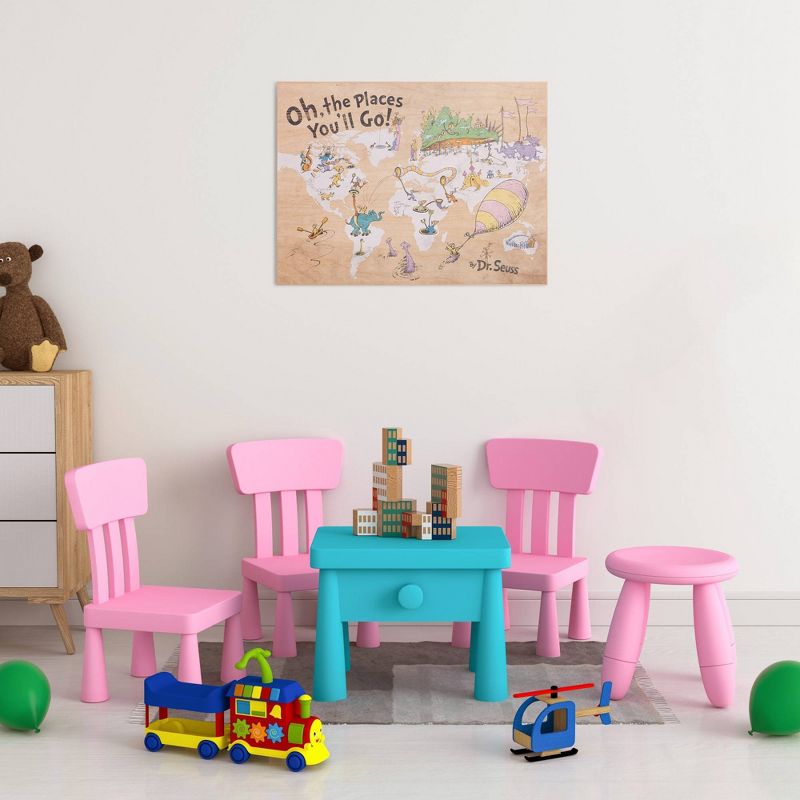 18"x24" Dr. Seuss Colorful Characters Oh The Places You'll Go World Map Stretched Canvas Wall Art