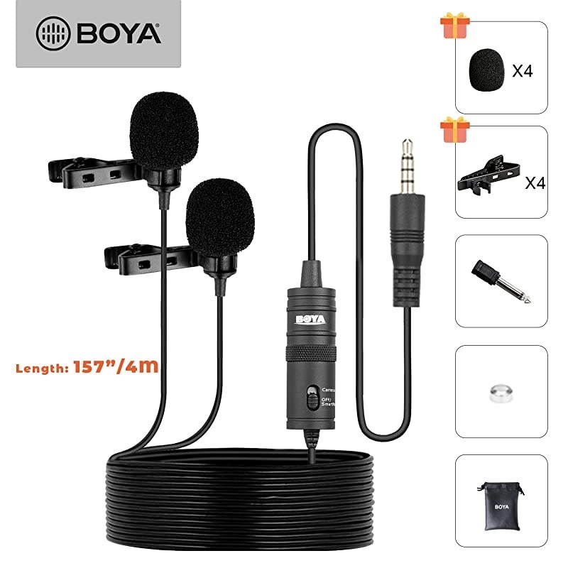 Professional Premiun Dual Lavalier Microphone  Lapel Clipon Omnidirectional Condenser Mic for iOS iPhone DSLR Guitar Android Smartphone Recording YouTube Interview Podcast Blog Vlog