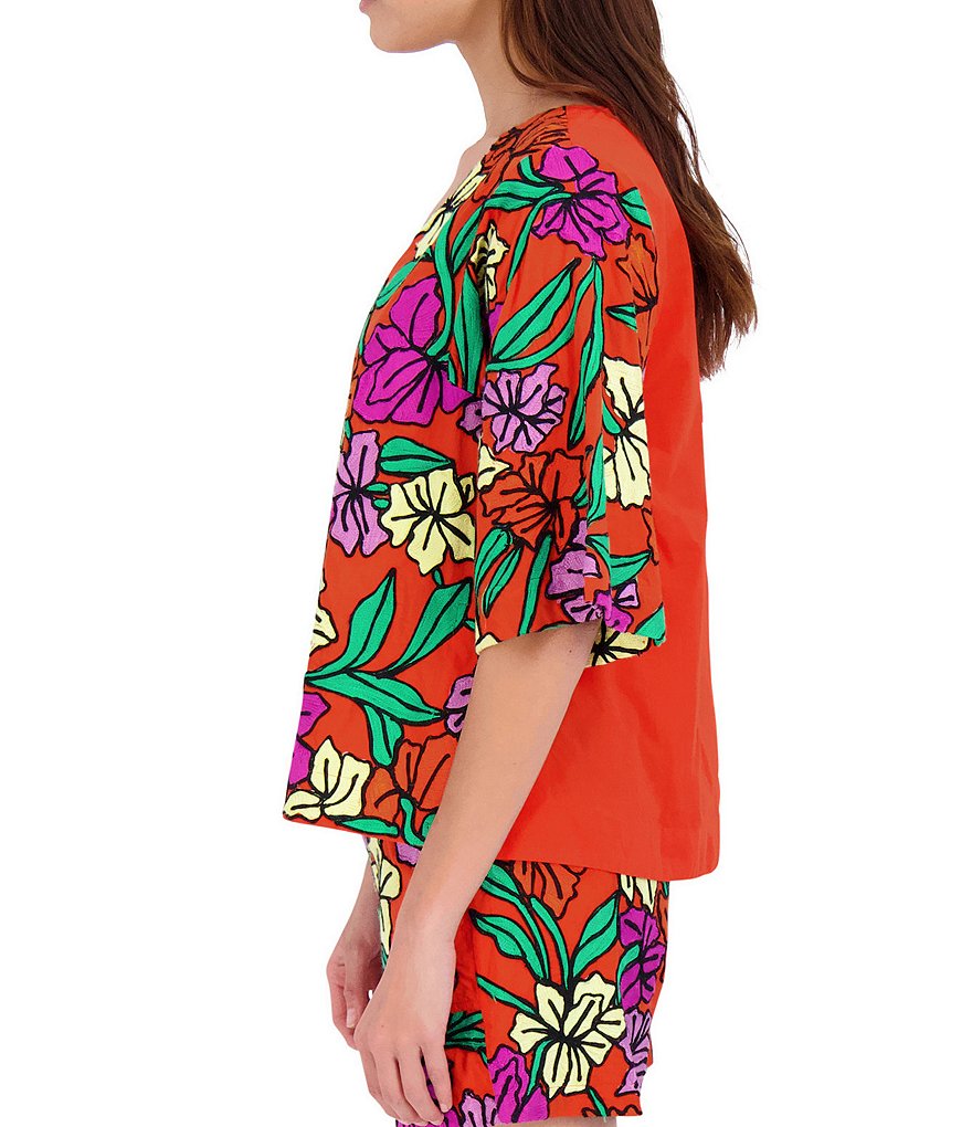 Roller Rabbit Woven Jorales Embroidered Coordinating Yansel Short Sleeves Top