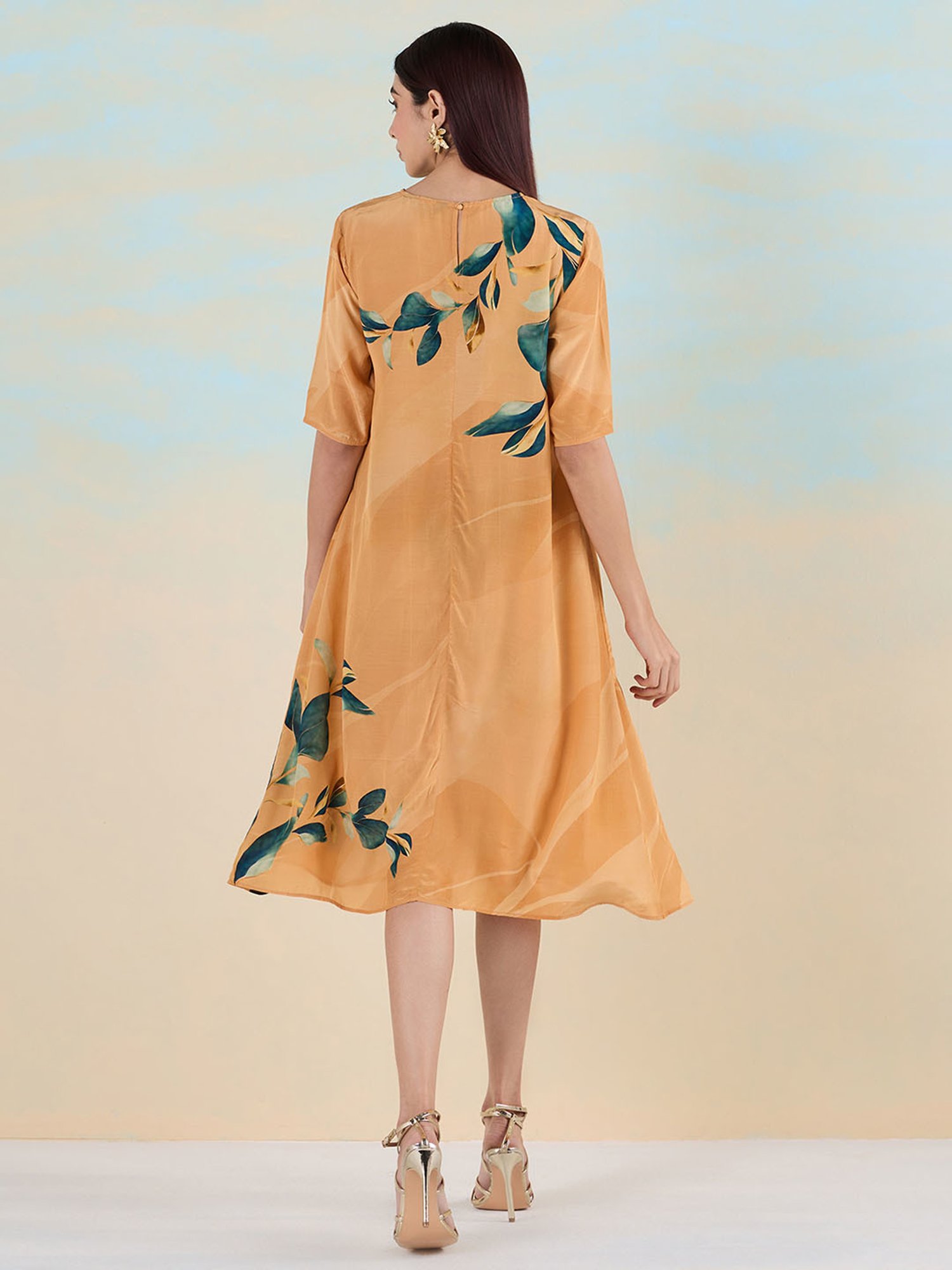 navyasa by liva Light Brown Printed Ethnic Dress