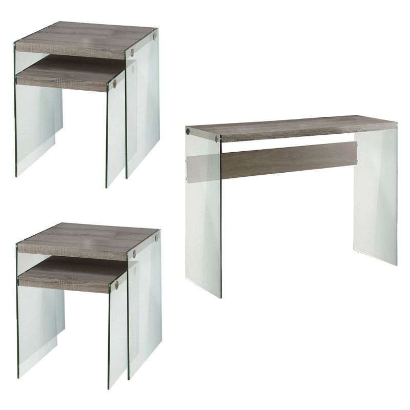Monarch Specialties Tempered Glass Nesting End Tables & Glass Console Table