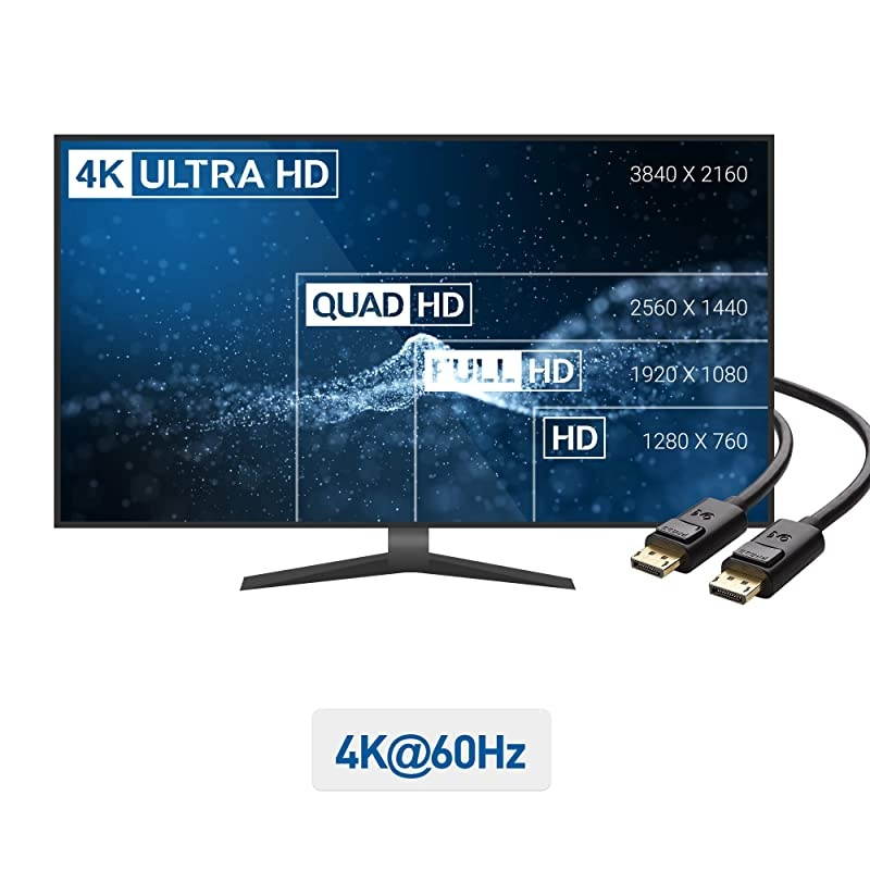 DisplayPort to DisplayPort DP to DP 10 Feet 4K Resolution Ready