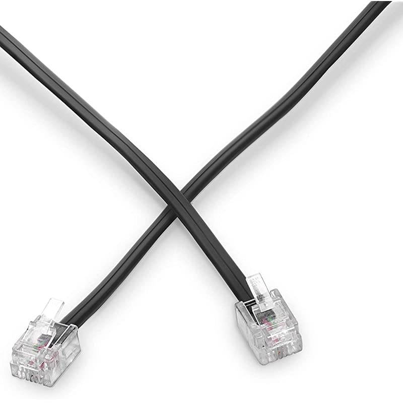 Line Cord 50 Feet - Modular TeleExtension Cord 50 Feet - 2 Conductor (2 pin, 1 line) Cable - Works Great with FAX, AIO, and Other Machines - Black