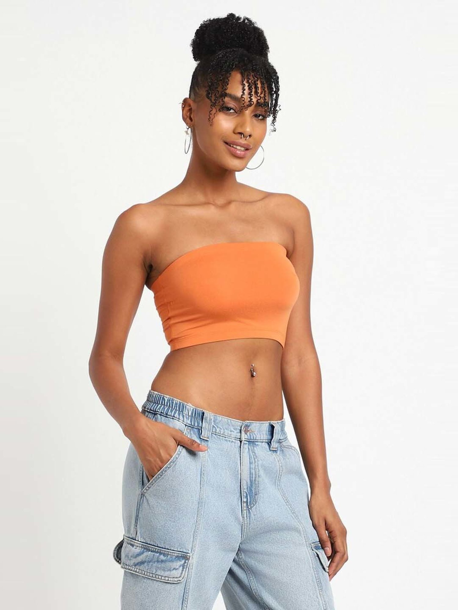 Forever 21 Orange Regular Fit Tube Top