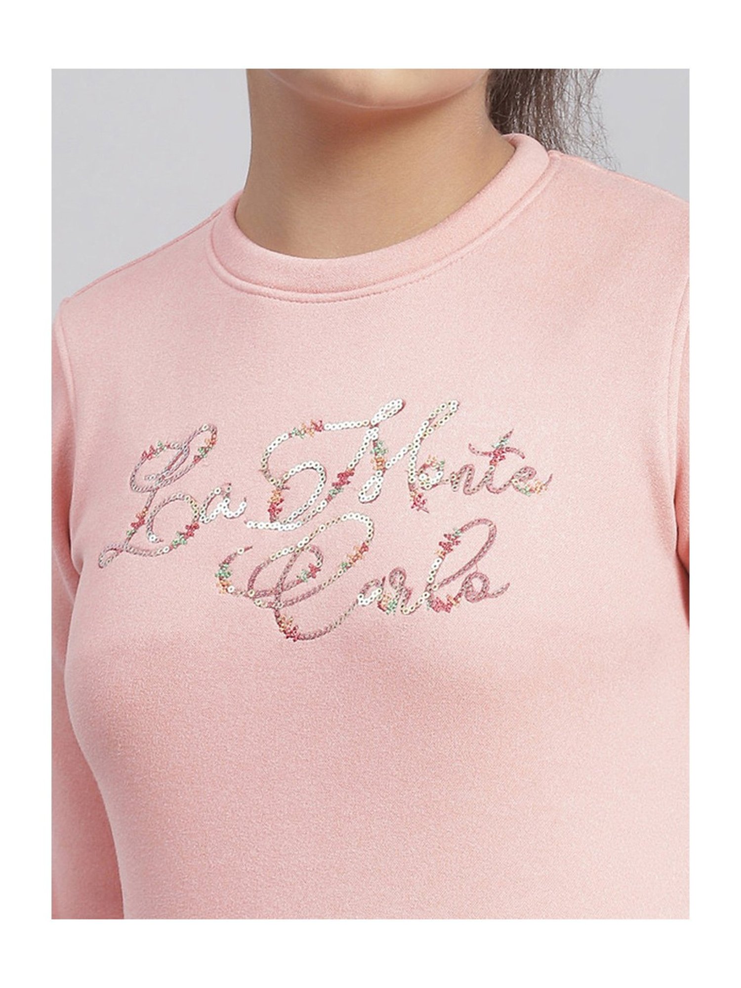 Monte Carlo Kids Pink Embellished Full Sleeves Sweatshirt
