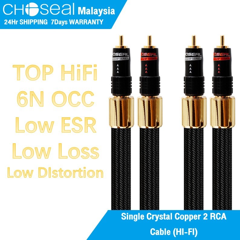 Choseal HIFI 2RCA to 2RCA Audio Cable Professional Hi-Fi OCC 6N Single Crystal Copper AV Cable Compatible TV/Stereo/Amplifier(1.5m, 2RCA to 2RCA)