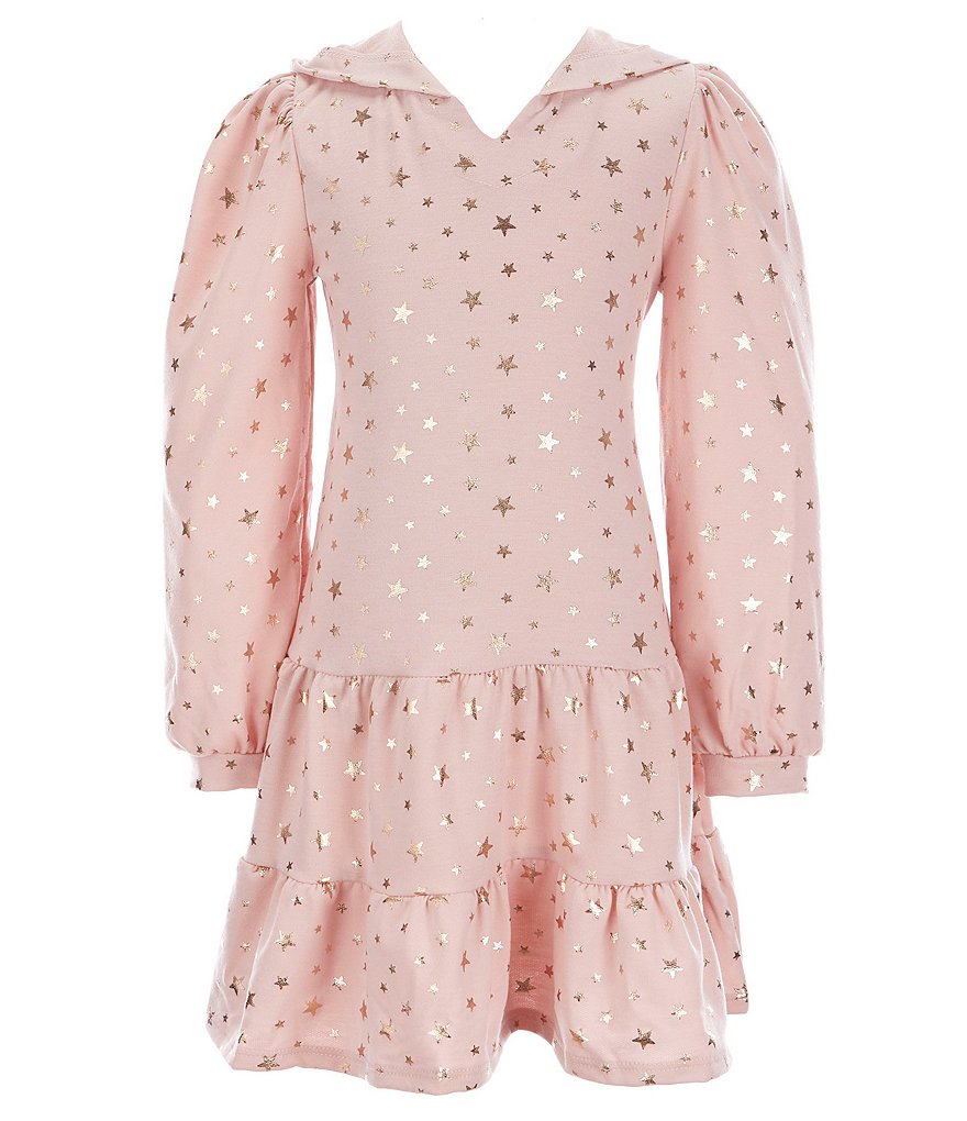 Honey and Rosie Big Girls 7-16 Long-Sleeve Dotted Tiered Hooded Dress & Beanie Hat