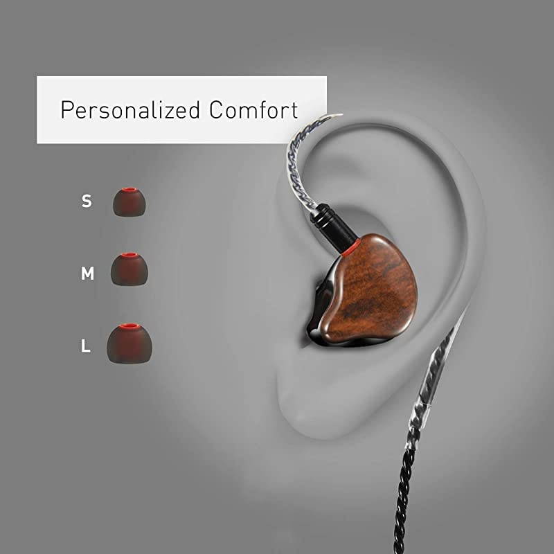 Monitors Newest Updated Version Wired Earbuds HeadphonesEarphonesHeadset Dual Drivers with MMCX Detachable Cables NoiseIsolating Sweatproof Earphones HiFi Stereo Wood Grain