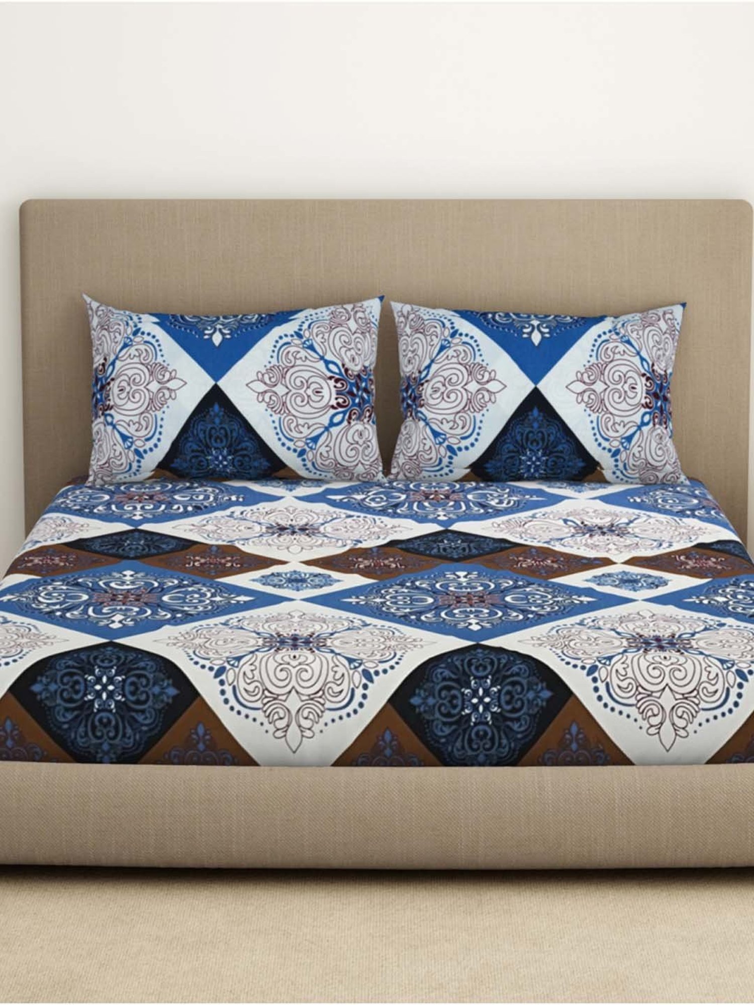 Welspun Bliss Blue Heaven Microfibre 120 TC Double Bedsheet with 2 Pillow Covers