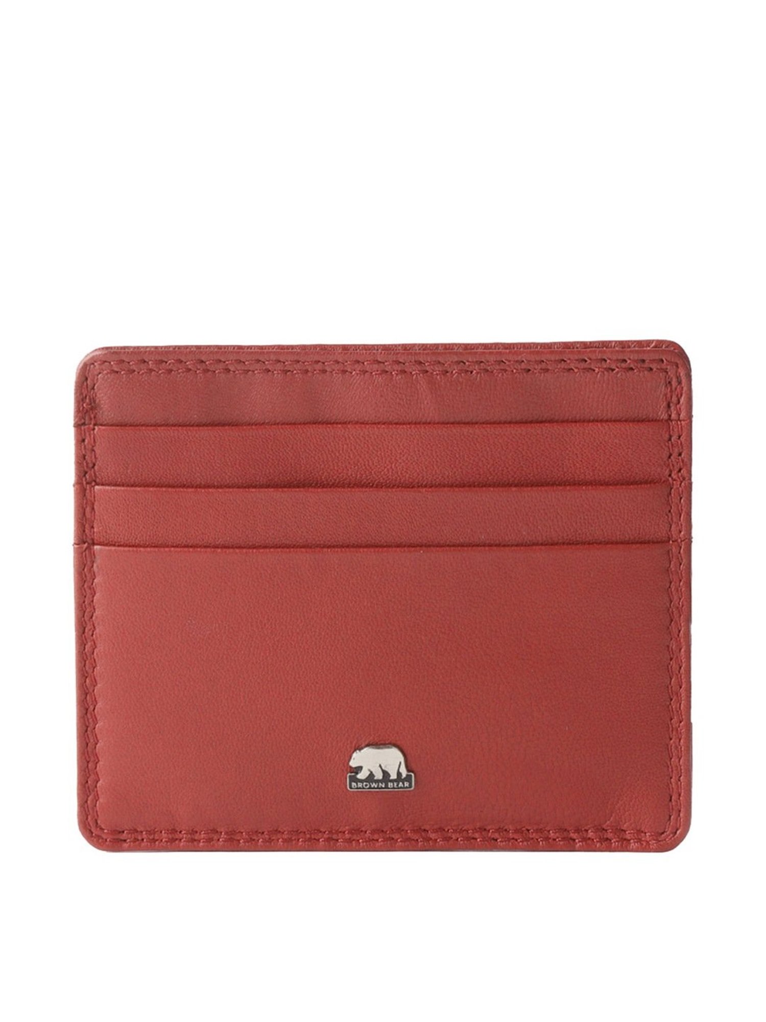 Brown Bear Red Casual Leather Rfid Card Holder for Men