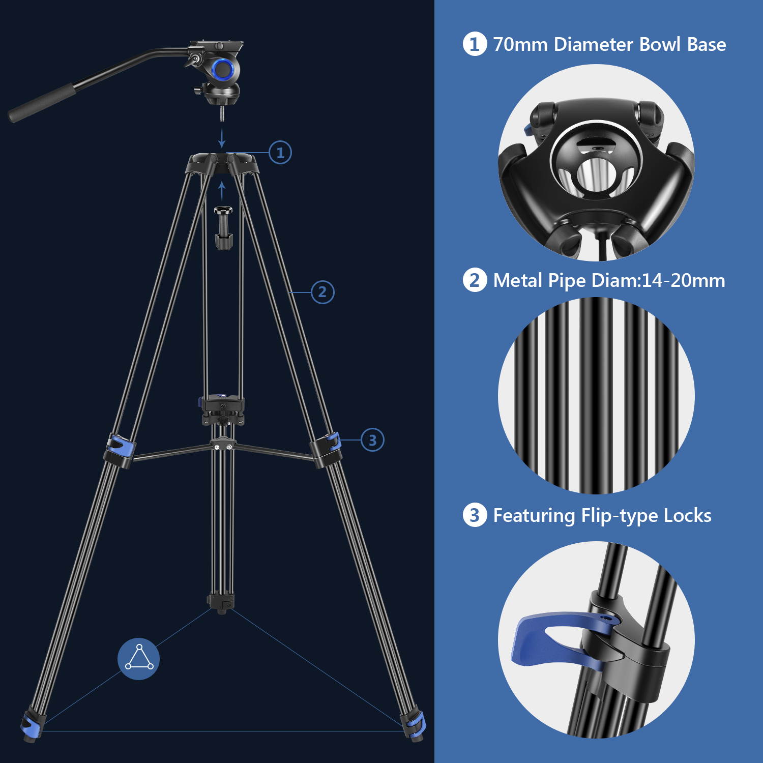 Neewer Professional Heavy Duty Video Tripod, 76-inch Aluminium Alloy, Fluid Drag Head, Support Left/Right Bar Handle, Mid-Level Spreader, for DSLR Cameras Video Camcorders, Load up to 33 Pounds