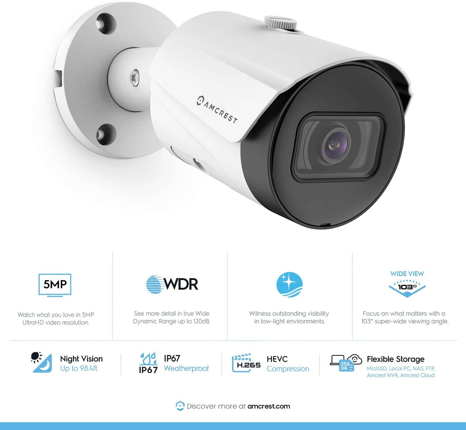 Amcrest 5MP Security Camera System, 4K 8CH PoE NVR, (4) x 5-Megapixel 2.8mm Wide Angle Lens Weatherproof Metal Bullet POE IP Cameras, Pre-Installed 2TB Hard Drive, NV4108E-IP5M-B1186EW4-2TB (White)