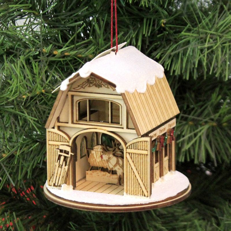 Ginger Cottages 3.75" Santa's Reindeer Barn Ornament Donner Dancer  -  Tree Ornaments