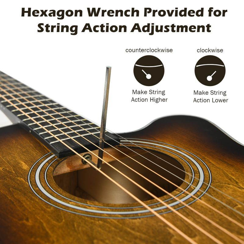 Sonart 40'' Full Size Cutaway Acoustic Guitar Starter Guitarra Bundle Kit Coffee