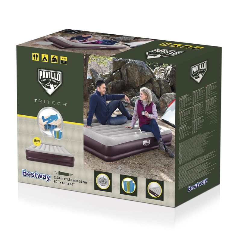 Bestway 67699E-BW Pavillo Tritech Easy to Set Up Queen Size Inflatable Portable Air Induced Mattress with Tight Sealing Plug, Maroon