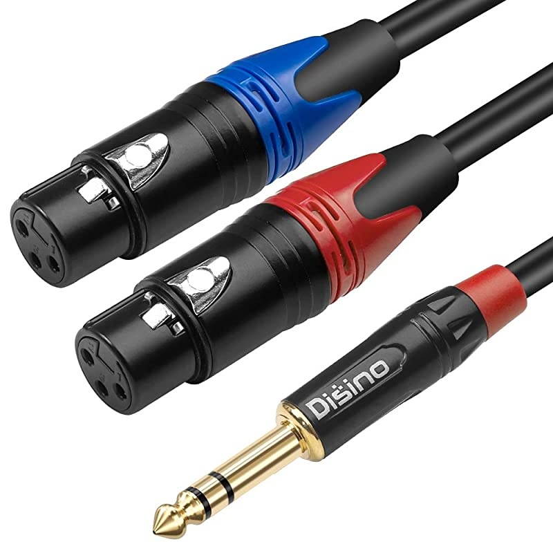 Dual Female XLR to 1/4 inch(6.35mm) TRS Stereo Male Plug Y-Splitter Cable, Unbalanced 2-XLR Female to Quarter inch Adapter Patch Cord - 6.6 Feet /2 Meters
