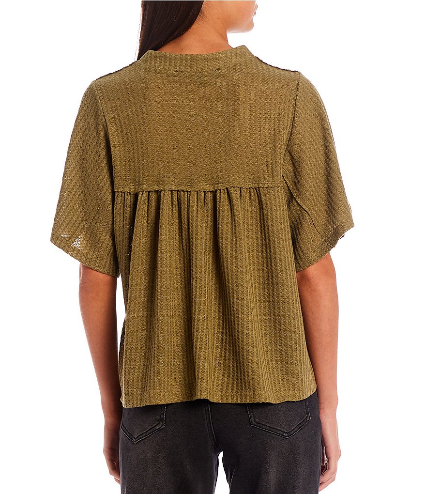 Honey & Sparkle Flutter Sleeve Waffle Knit Top
