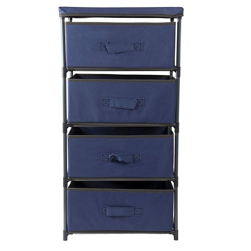 Juvale 4 Tier Dresser Drawers Organizer Tower, Fabric Chest of Storage Drawer Bins for Clothes, Blue 16.5x13 in