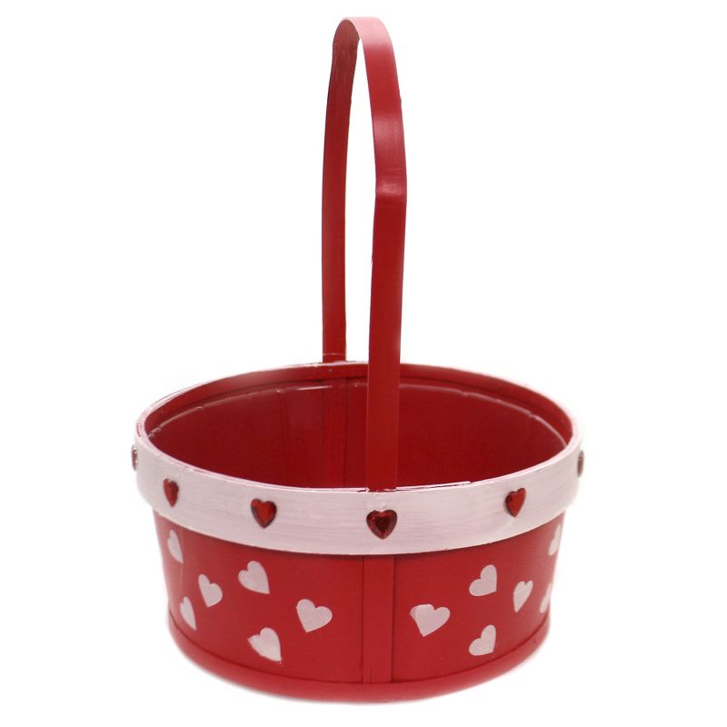 Valentine's Day 13.25" Basket Red/White Hearts Planter Floral Arrangement Burton & Burton  -  Decorative Buckets