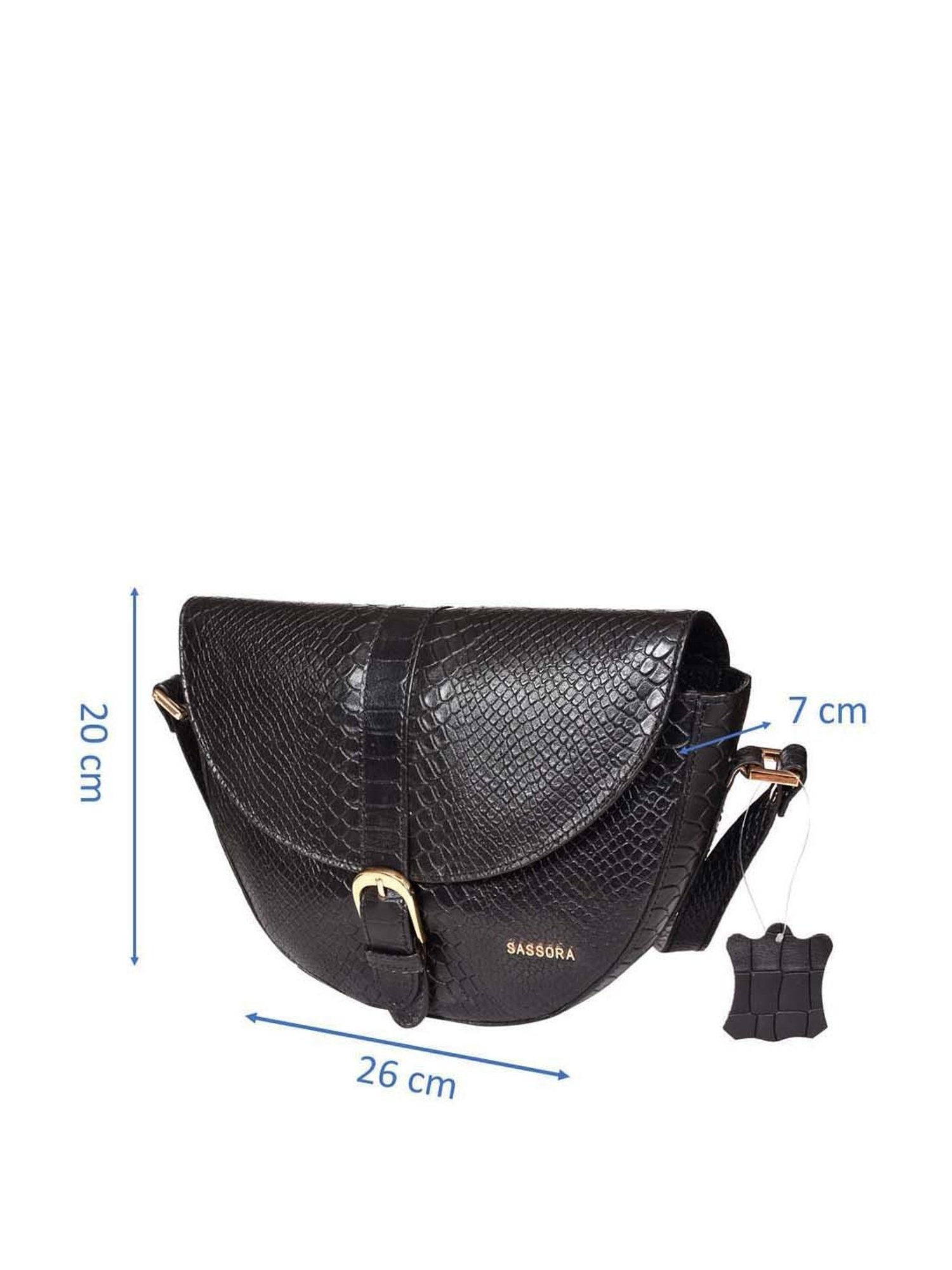SASSORA Black Textured Medium Sling Handbag