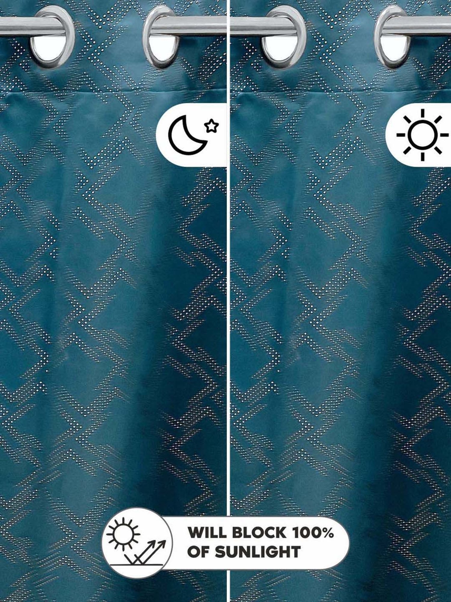 Bianca ANTELLIA GLITTER Teal Blue Polyester 9 Ft. Long Door Curtain - Set of 2