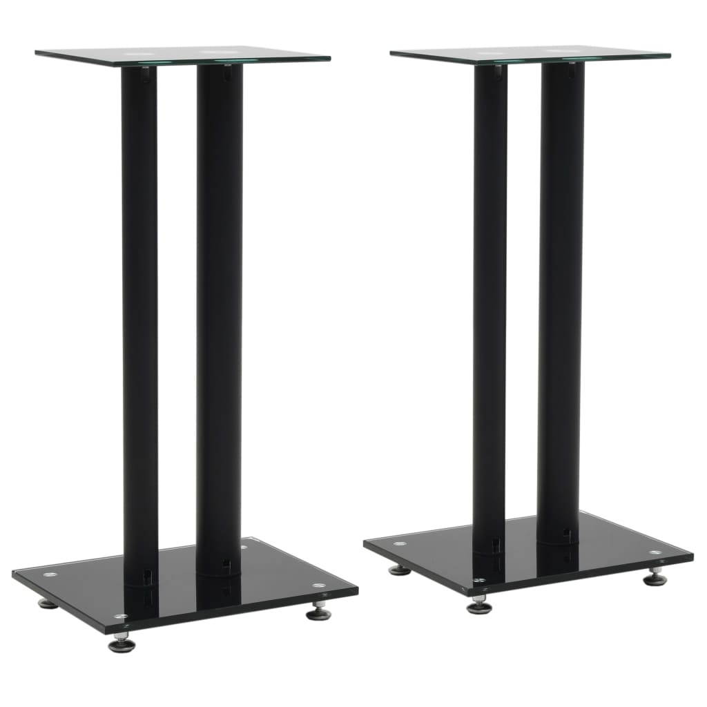 vidaXL 2x Speaker Stands Tempered Glass 2 Pillars Design Black Sound Support