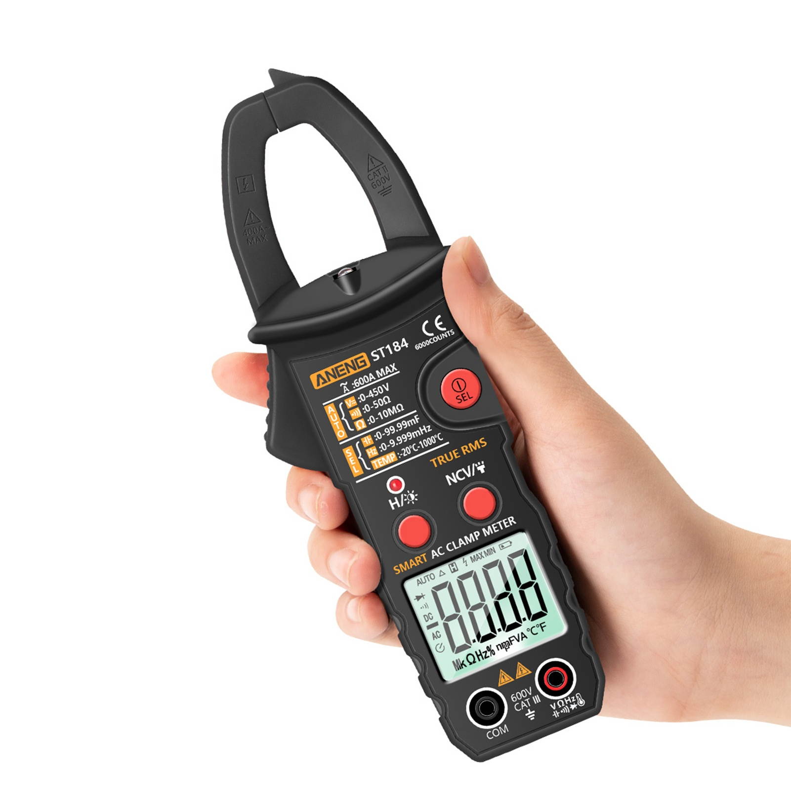 ANENG True RMS Digital Multimeter Clamp Meter DC/AC Voltage Detector AC Amp Meter with Ohm Capacitance NCV Continuity Diode Hertz Temperature Tester