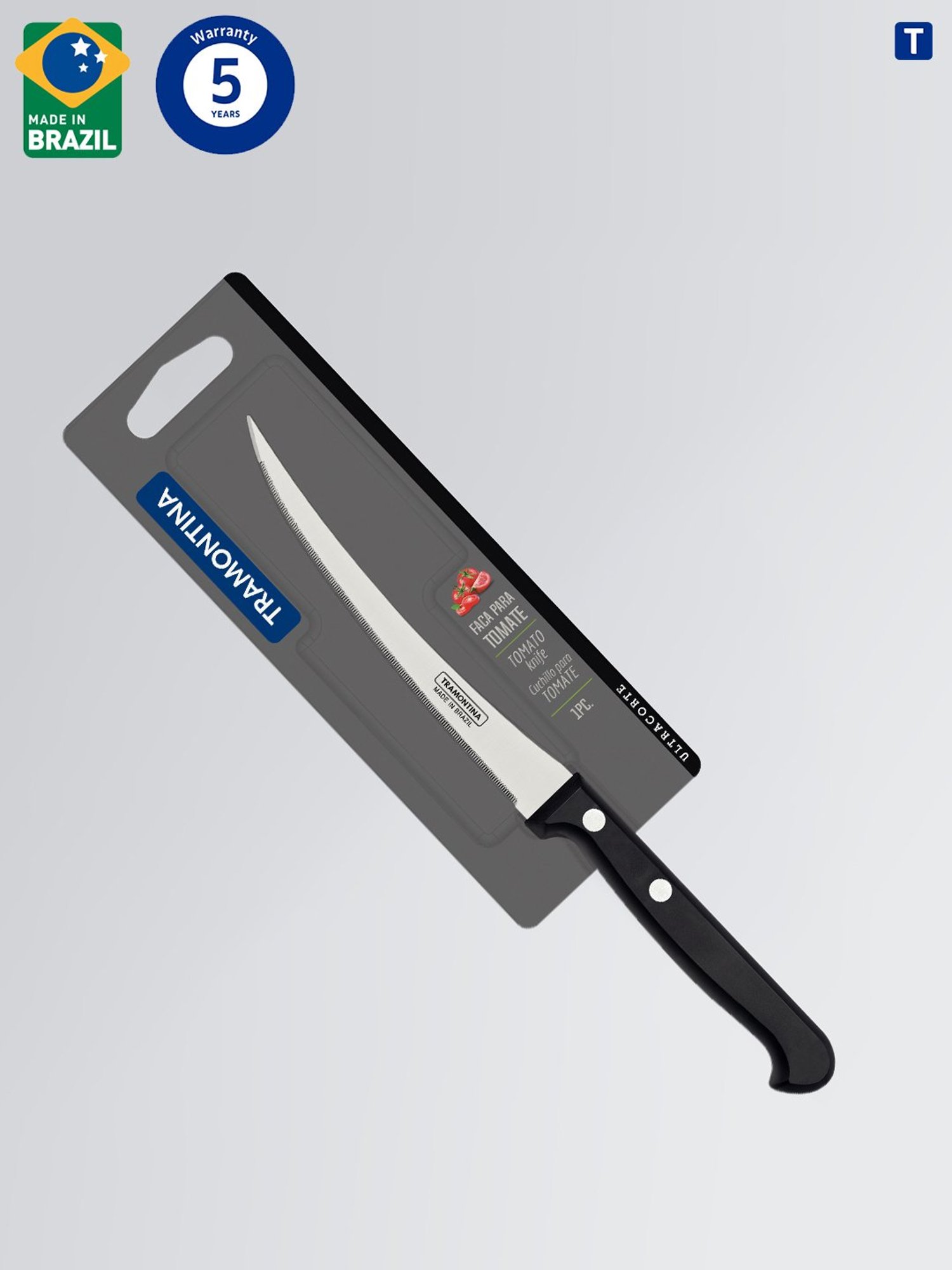 Tramontina Ultracorte Stainless Steel Tomato Knife Serrated Edge 4.7" Kitchen Knife Antimicrobial