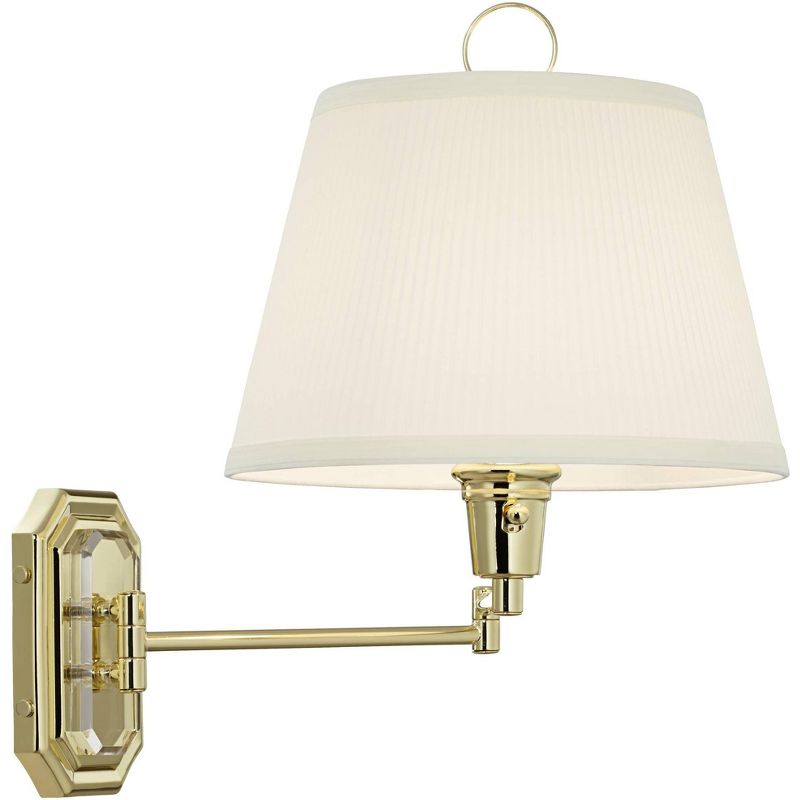 Barnes and Ivy Swing Arm Wall Lamp Brass Plug-In Light Fixture Ivory Mushroom Pleated Shade Bedroom Bedside Living Room Reading