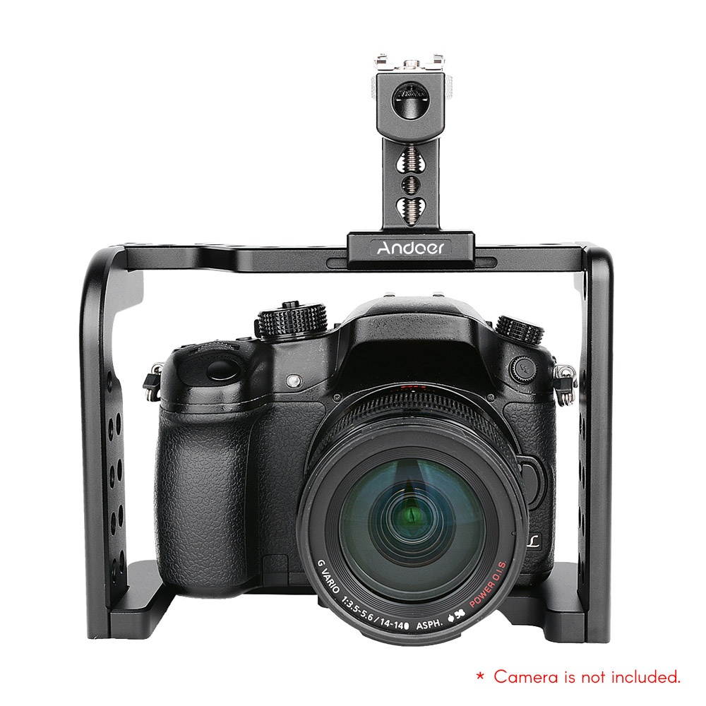 Andoer Video Camera Cage Stabilizer with Top Handle Aluminum Alloy Replacement for Panasonic GH5/GH4 DSLR to Mount Mic Monitor LED Light Film Making Accessories