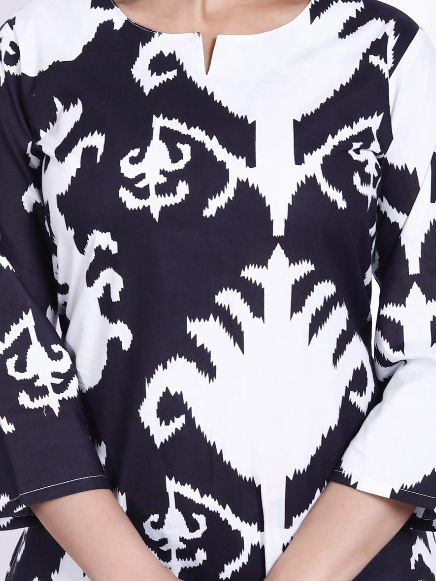 Kaftanize Black Abstract Printed Cotton Short Tunic with Pant