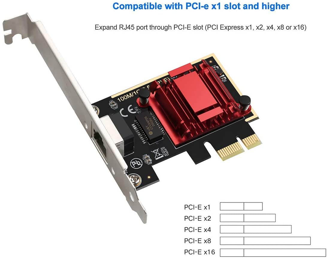 2.5GBase-T PCIe Network Adapter RTL8125B 2500/1000/100Mbps PCI Express Gigabit Ethernet Card RJ45 LAN Controller Support PXE for Windows/Linux/MAC with Low Profile