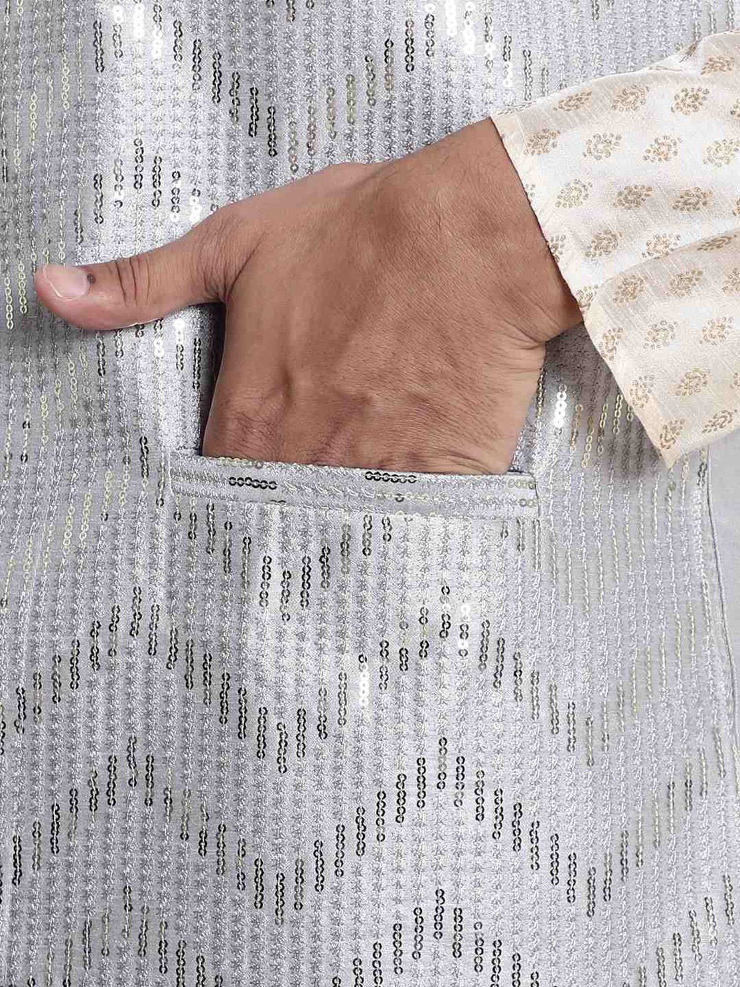 Sojanya Grey Regular Fit Embroidered Nehru Jacket