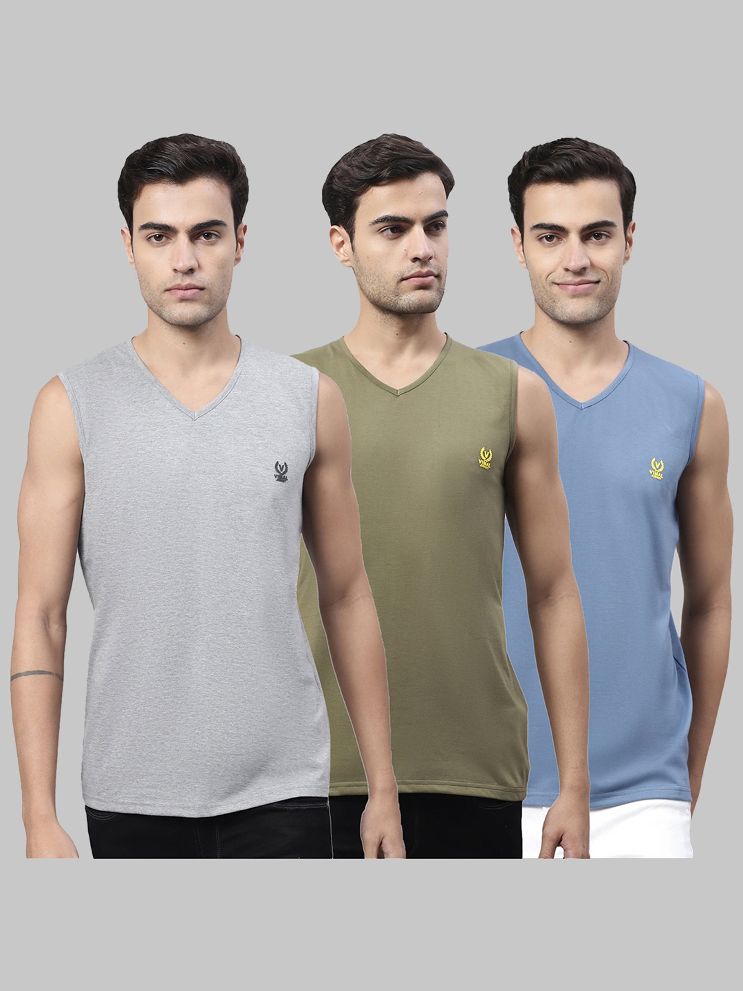 Vimal Jonney Multicolor Regular Fit Sleeveless Lounge T-Shirt - Pack of 3