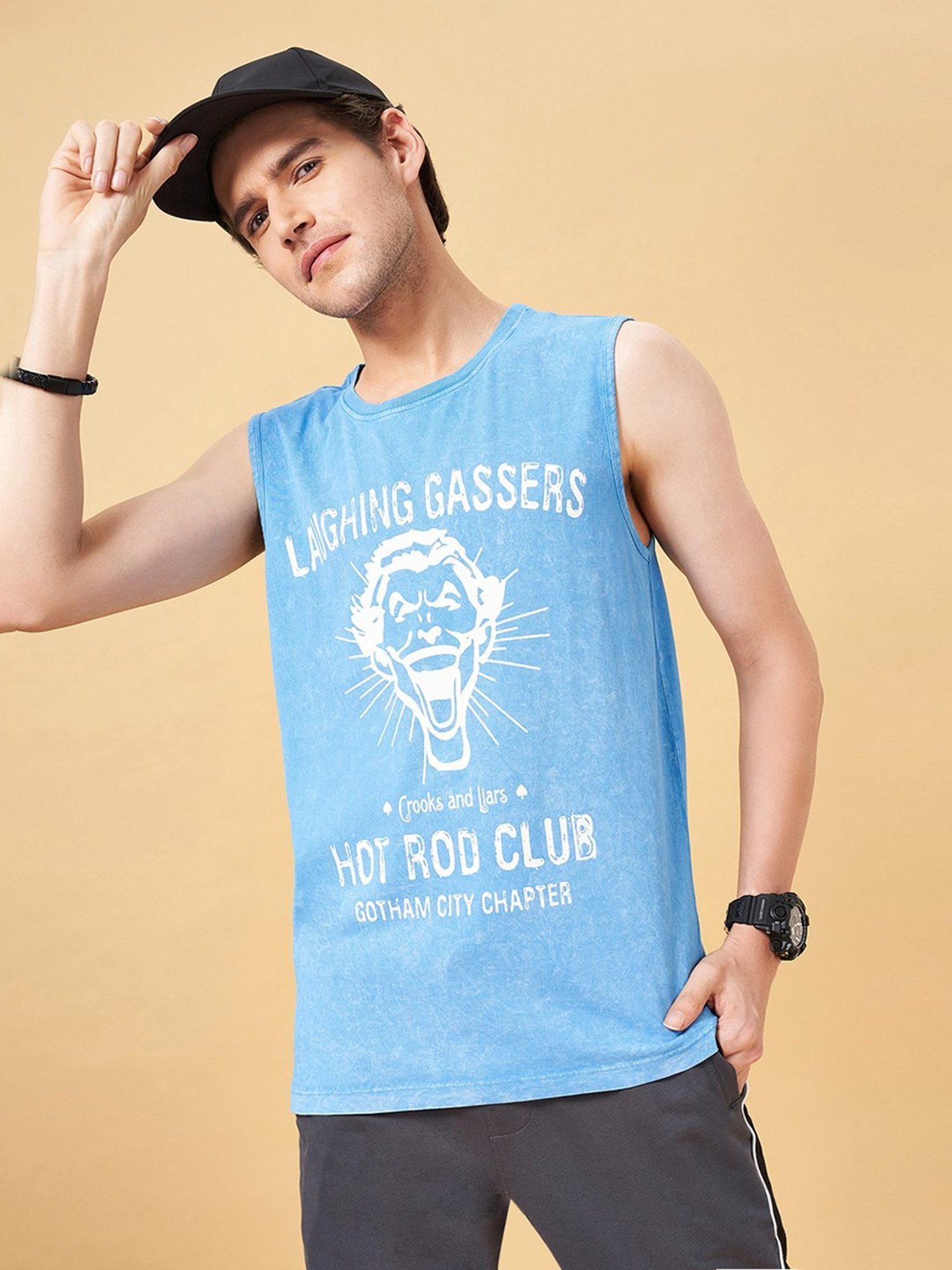 SF Jeans by Pantaloons Mazarine Blue Cotton Regular Fit Printed Vest