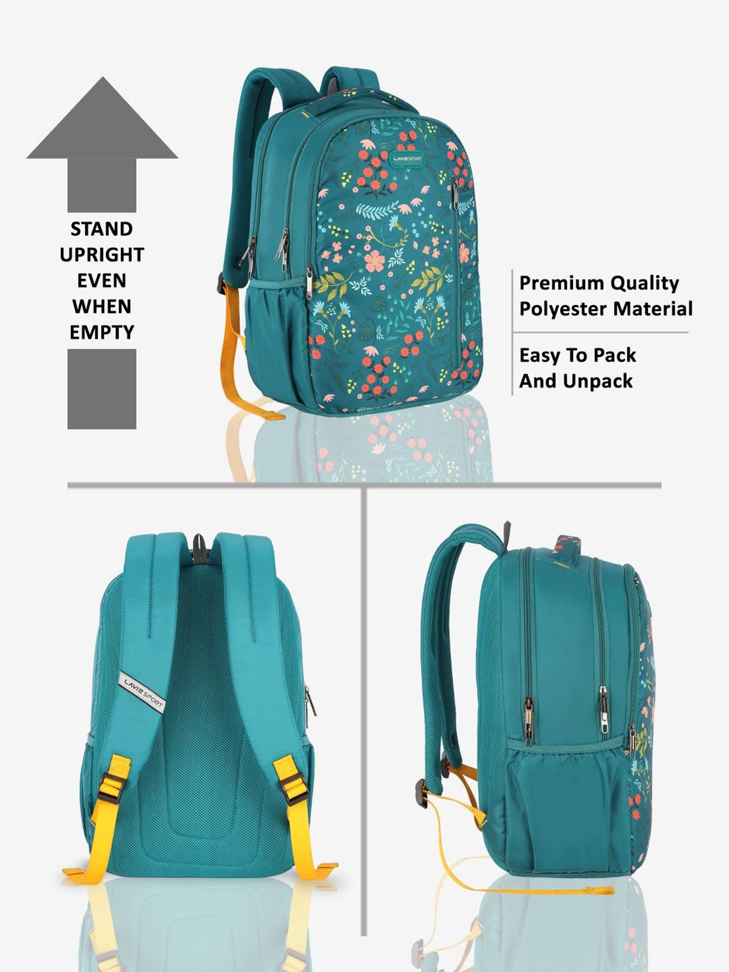 Lavie Sport Radiant 26L Floral Printed School Backpack for Girls (Teal)