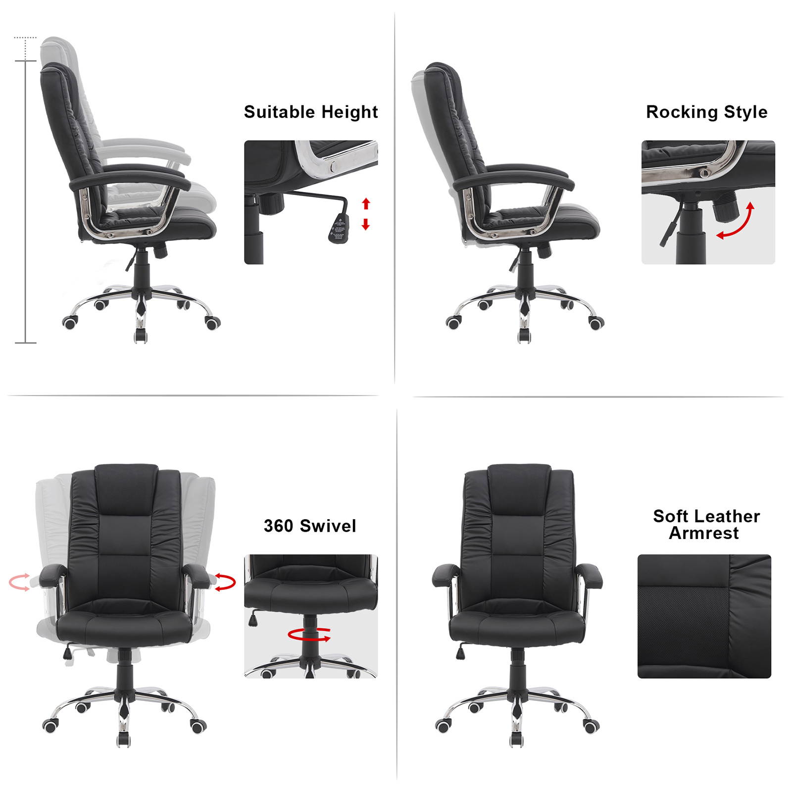 YOUTHUP Office Chair Computer High Back Adjustable Ergonomic Desk Chair Executive PU Leather Swivel Task Chair with Armrests Lumbar Support,White