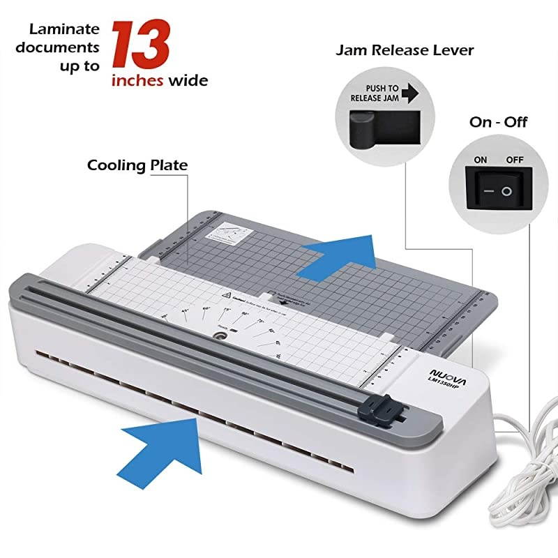 2 in one Thermal Laminator/Paper Cutter, 13" Max Width, Quick Warm-Up, White/Grey