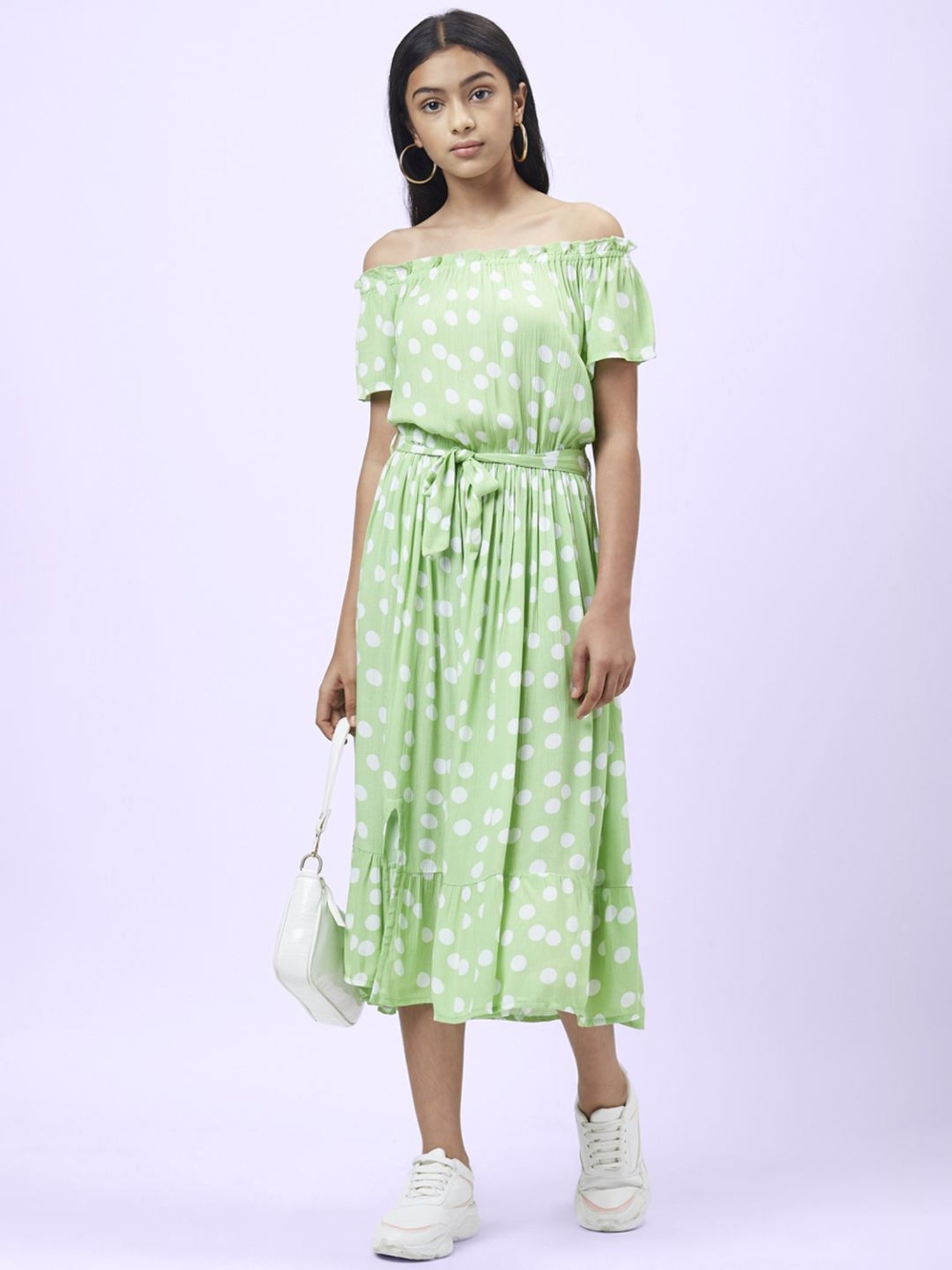 Coolsters by Pantaloons Kids Green & White Printed Dress