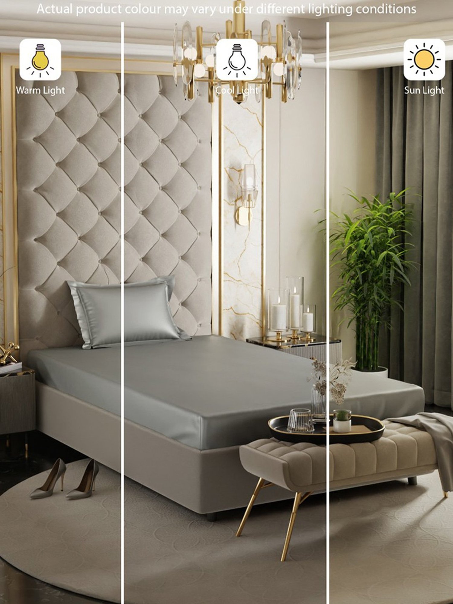 Stoa Paris Grey 300 TC Polyester Single Fitted Sheet with 1 Pillow Cover