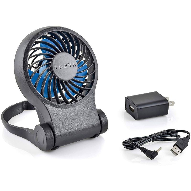 TREVA 3.5" Battery/USB Fan with AC Adapter - Gray