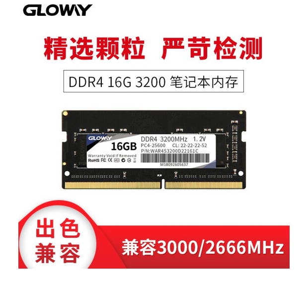 Gloway 16GB 288-Pin DDR4 SDRAM DDR4 3200 (PC4 25600) Notebook Memory Support Intel XMP 2.0